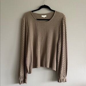 Madewell Olive Green Knit Top with Textured Weave Sleeves